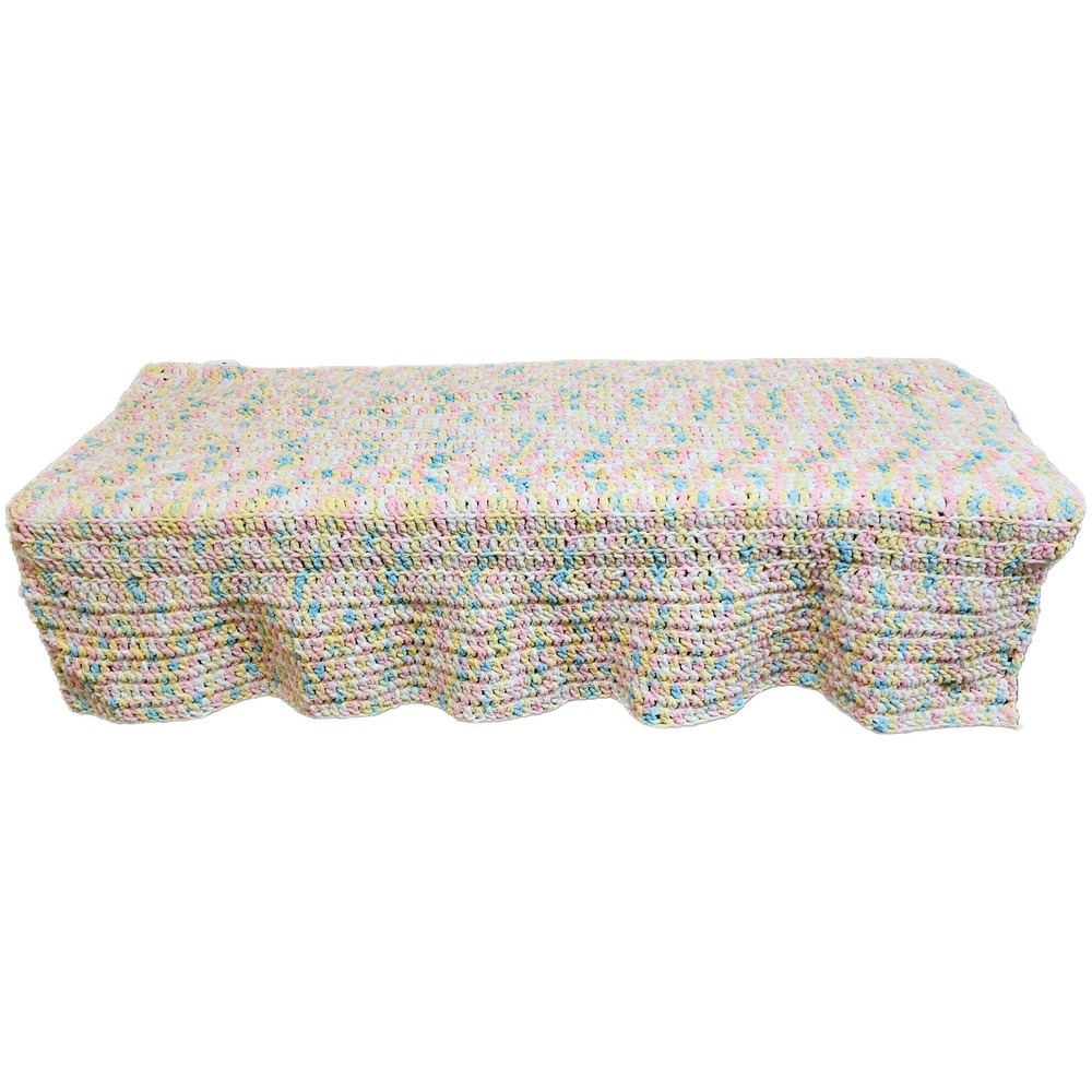 Handmade Crochet Baby/Toddler Blanket Multicolor Pastel Soft Chenille Yarn 66X40 - Picture 2 of 4